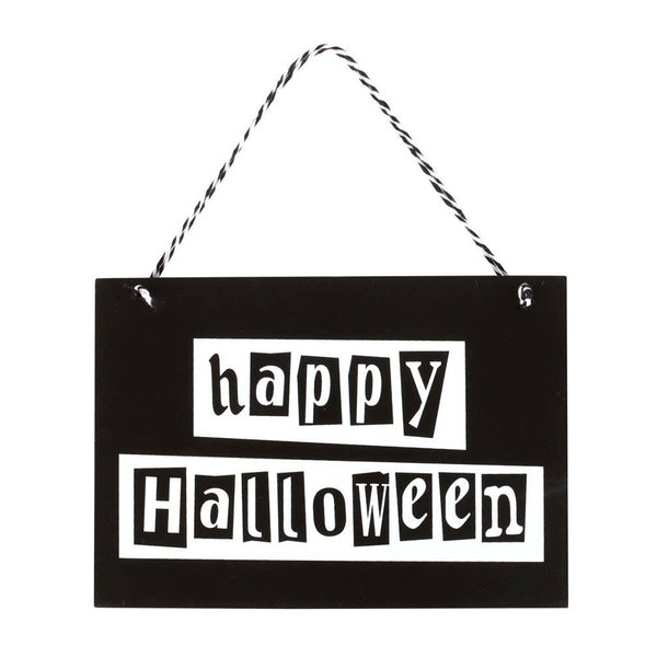 Happy Halloween Black and White Hanging MDF Sign