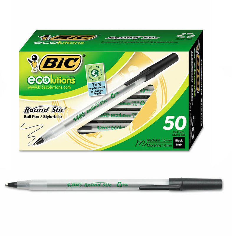 Stylo bille Bic Ecolutions Round Stic 1.0mm 50pk