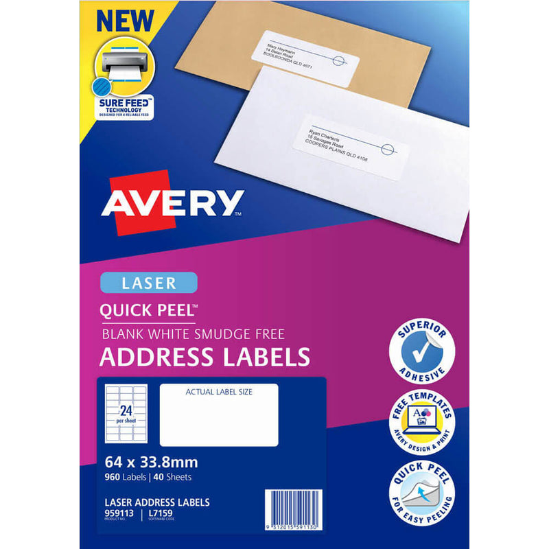 Avery Laser Quick Peel Adressetiketten